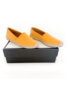 Gucci Monogram Espadrille Flats EU 38 US 8 Yellow GG Leather Slip On Rope Shoe
